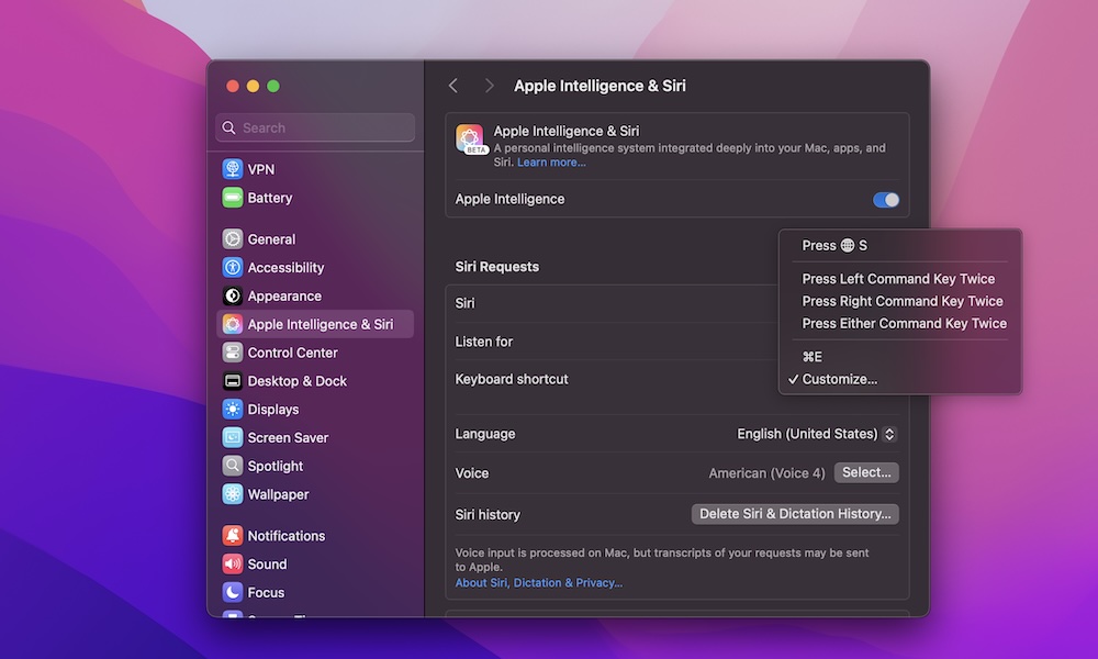Set up Siri Keyboard Shortcut on Mac