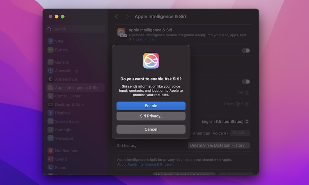 Turn on Ask Siri on Mac