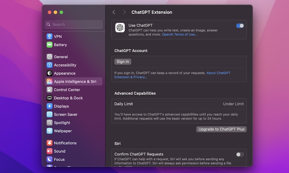 Turn on ChatGPT on Mac