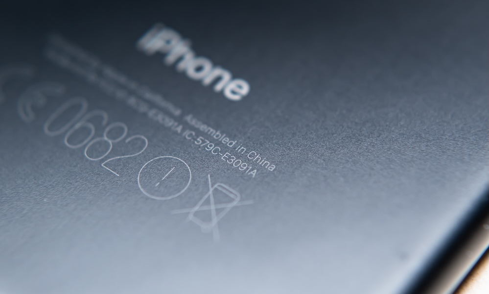 Bangkok, Thailand July 30, 2019 : The text "Assembled in China" engraved on the back of iPhone 7.