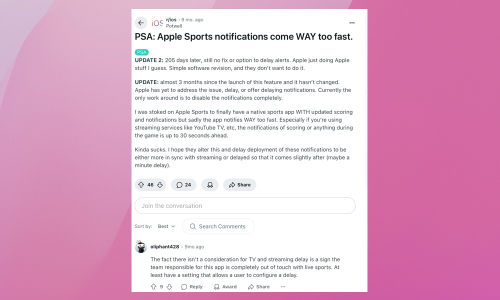 Apple Sports delay reddit