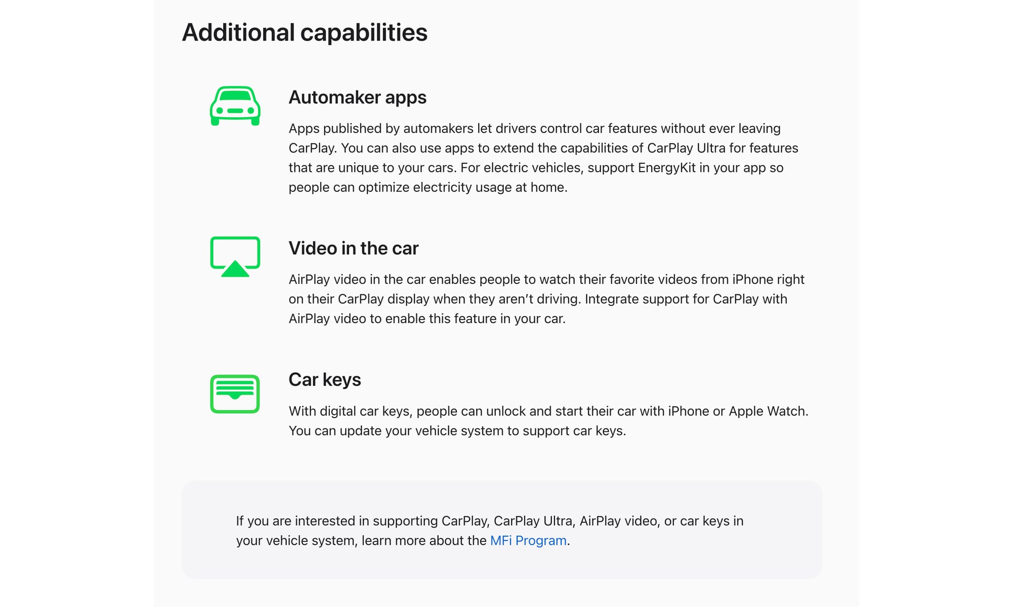 CarPlay MFi capabilities in iOS 26
