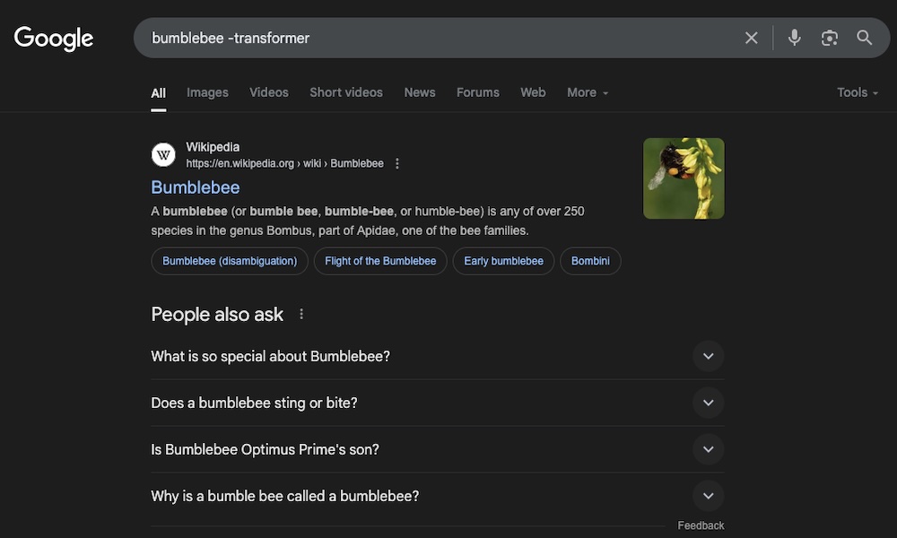 Exclude Keywords from Google Search