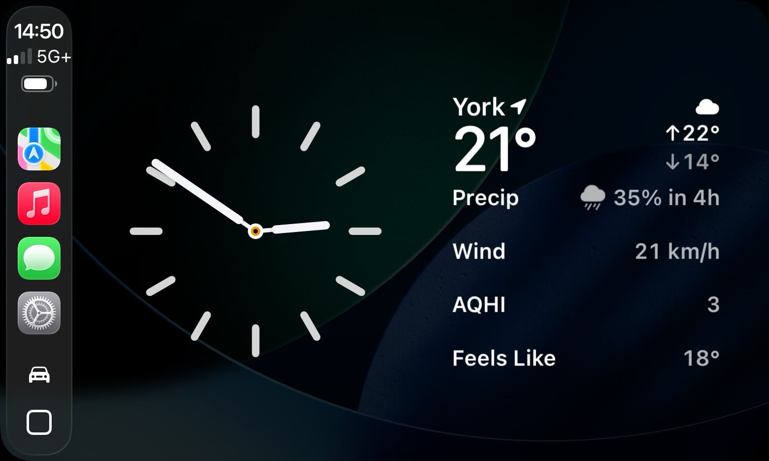 iOS 26 CarPlay Widgets clock and weather