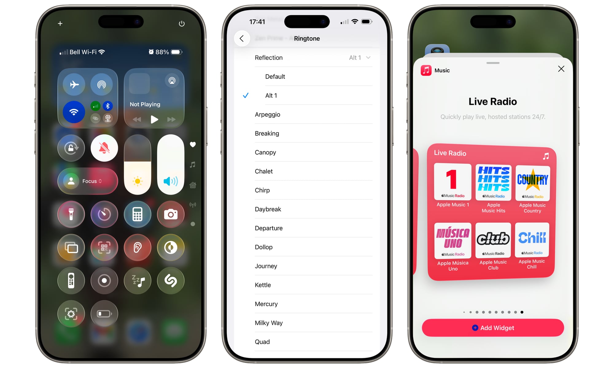iOS 26 beta 2 Control Center Ringtone Music Radio Widget