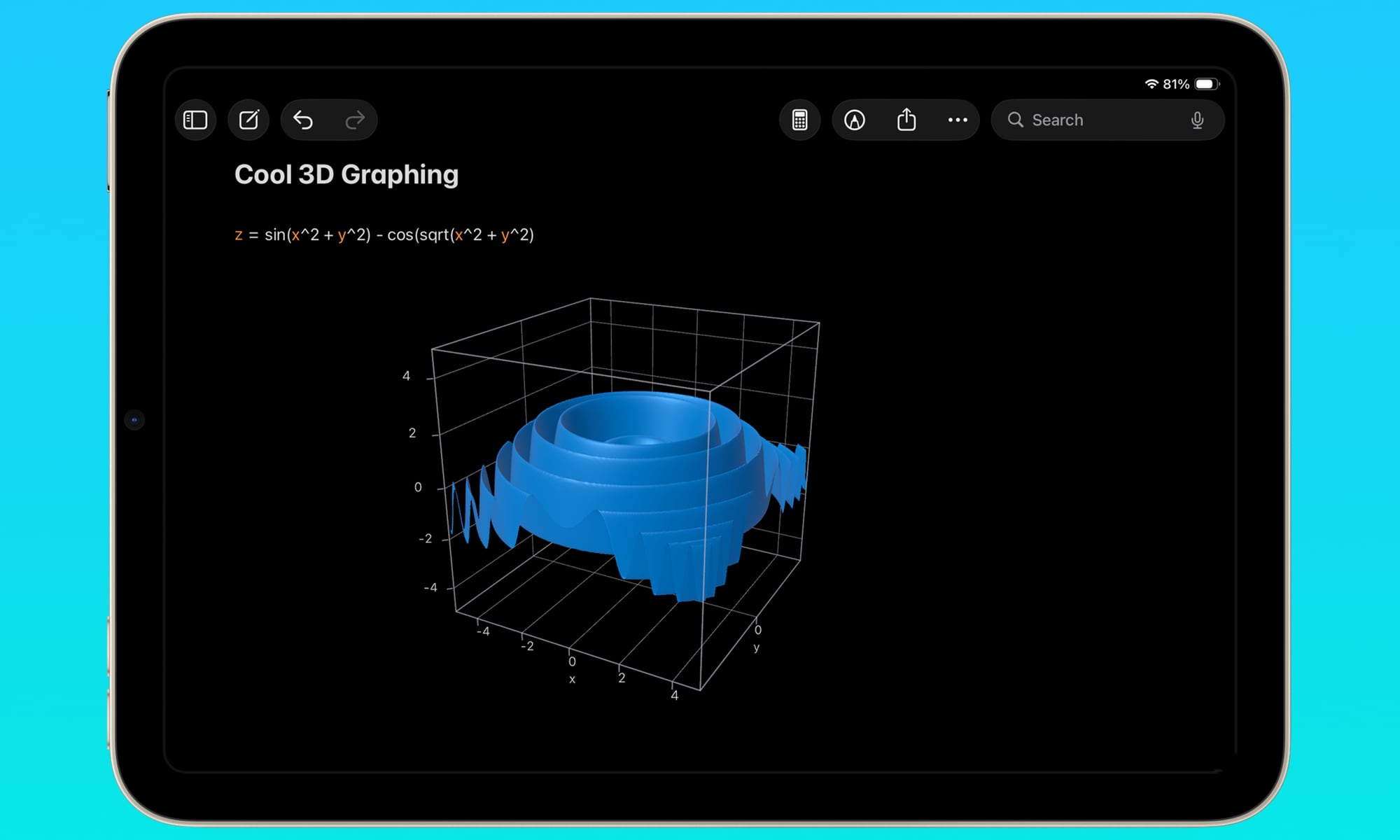 iPadOS 26 Math Notes 3D Graphing hero