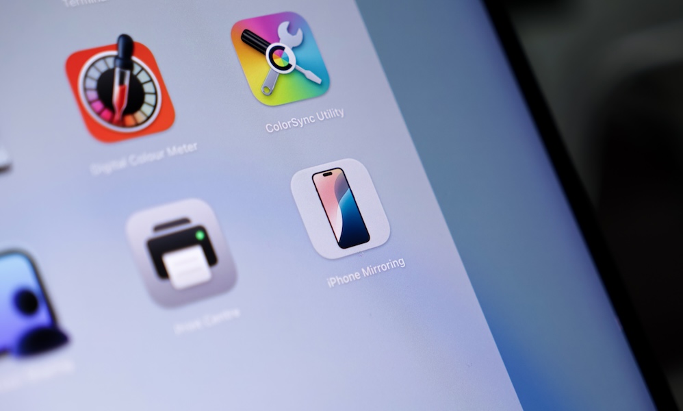 Poznan, Poland May 15, 2025: iPhone Mirroring application icon prominently displayed on an Apple macOS screen, representing seamless screen sharing and content integration for cross device use