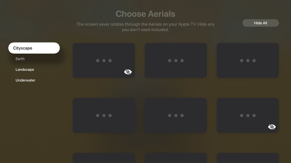 tvOS 26 Choose Aerial Screensavers