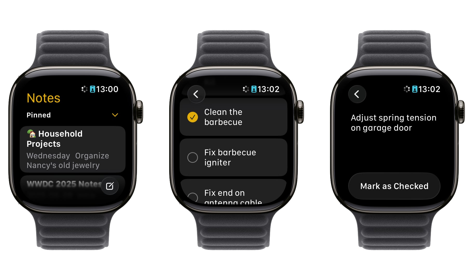 watchOS 26 beta 1 Notes app checklists