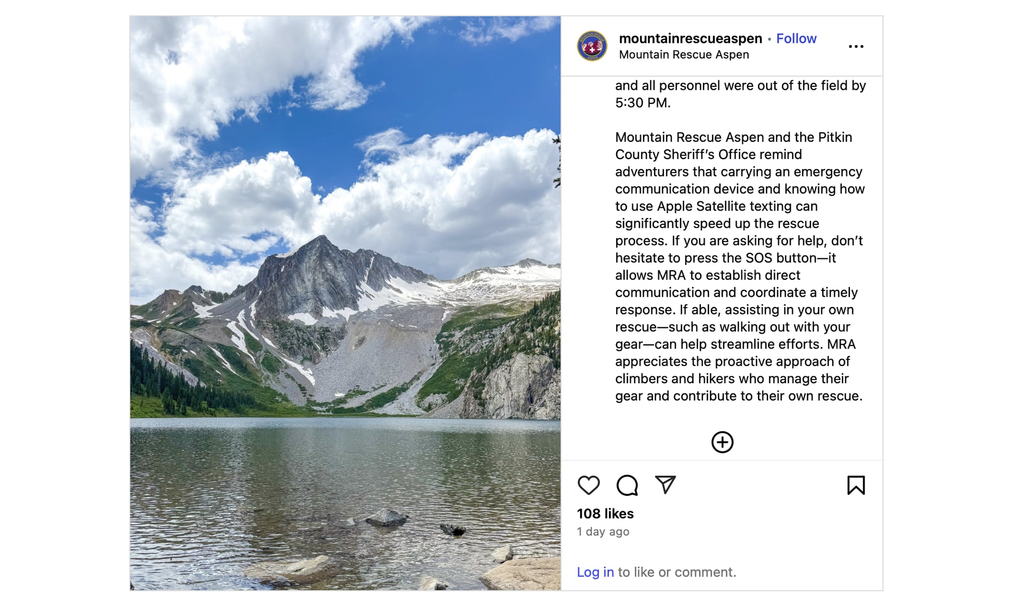 Mountain Rescue Aspen Instagram post 2025 07 01