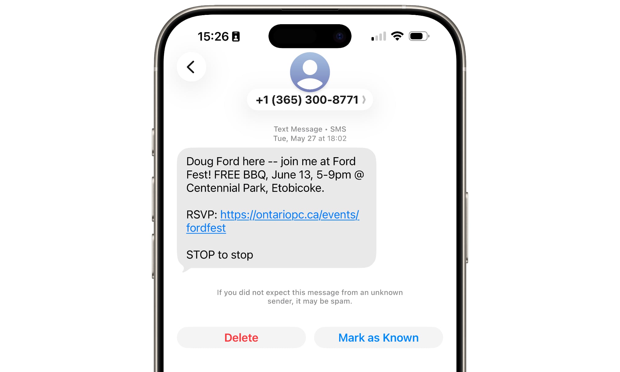 iOS 26 filtered message from unknown sender