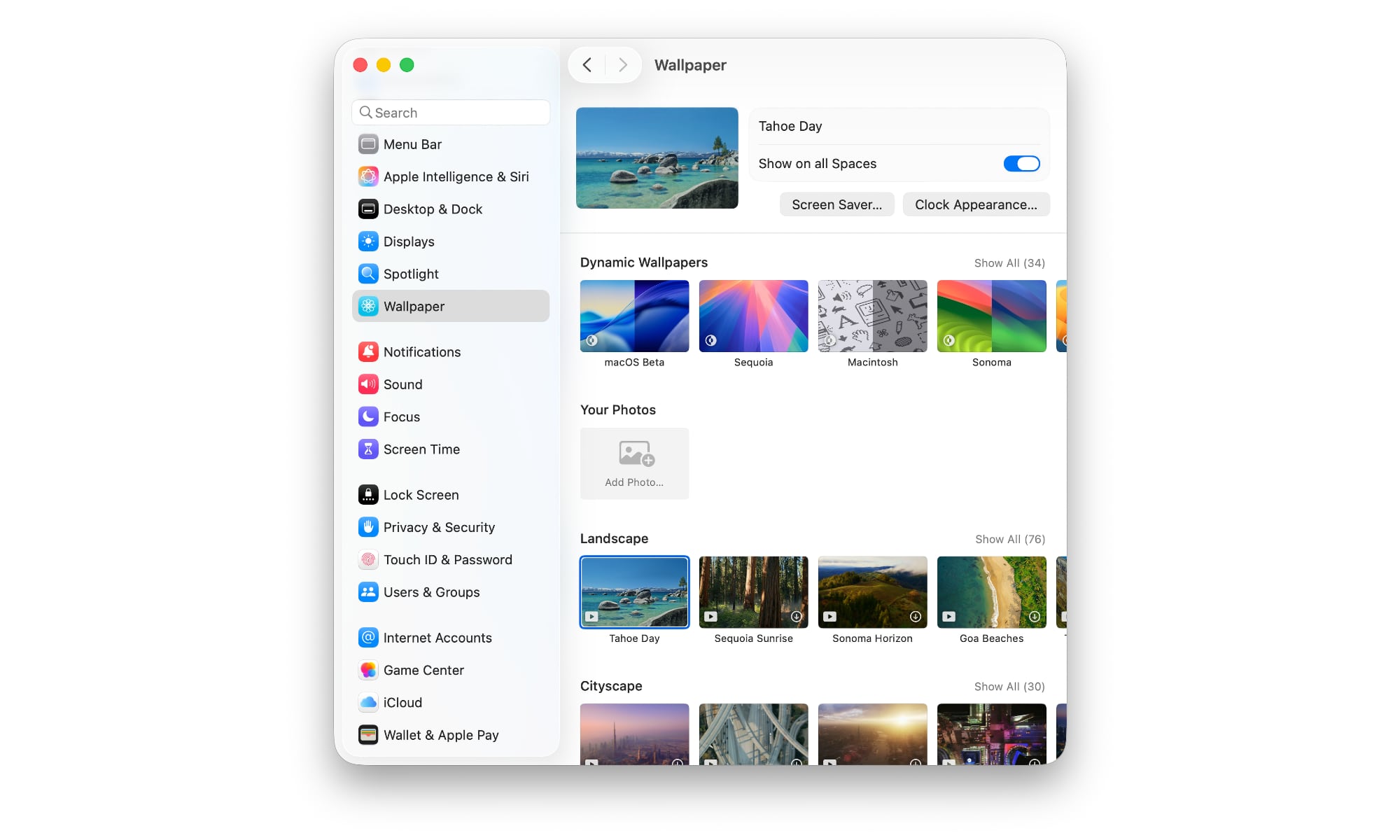 macOS Tahoe 26 beta 3 Walpaper settings