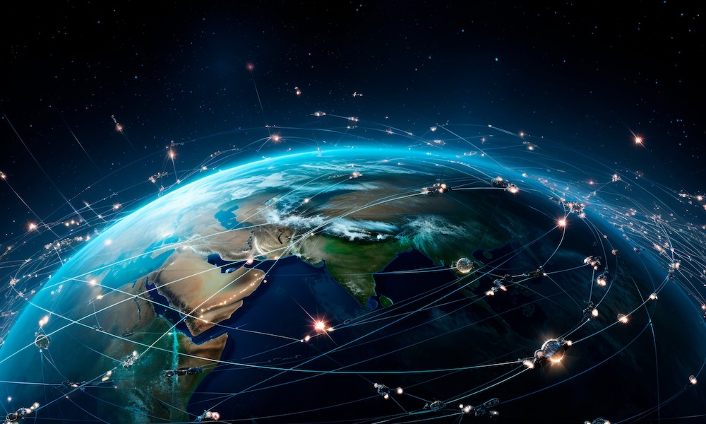 Interconnected system of Earth's satellites around the planet