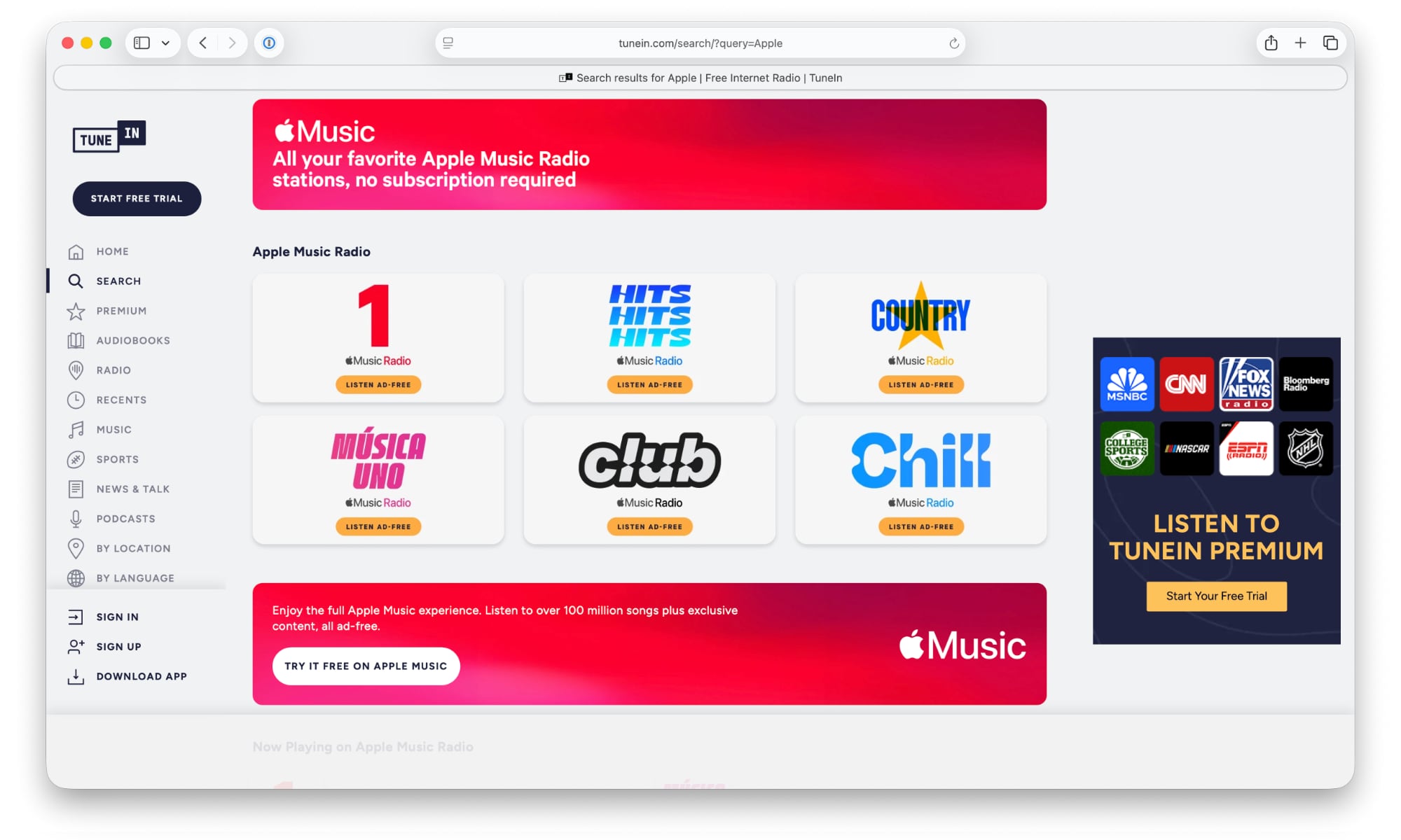 Apple Music Radio on TuneIn