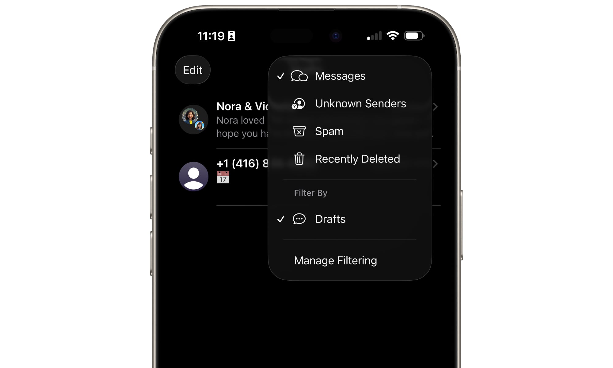 iOS 26 Drafts in Messages