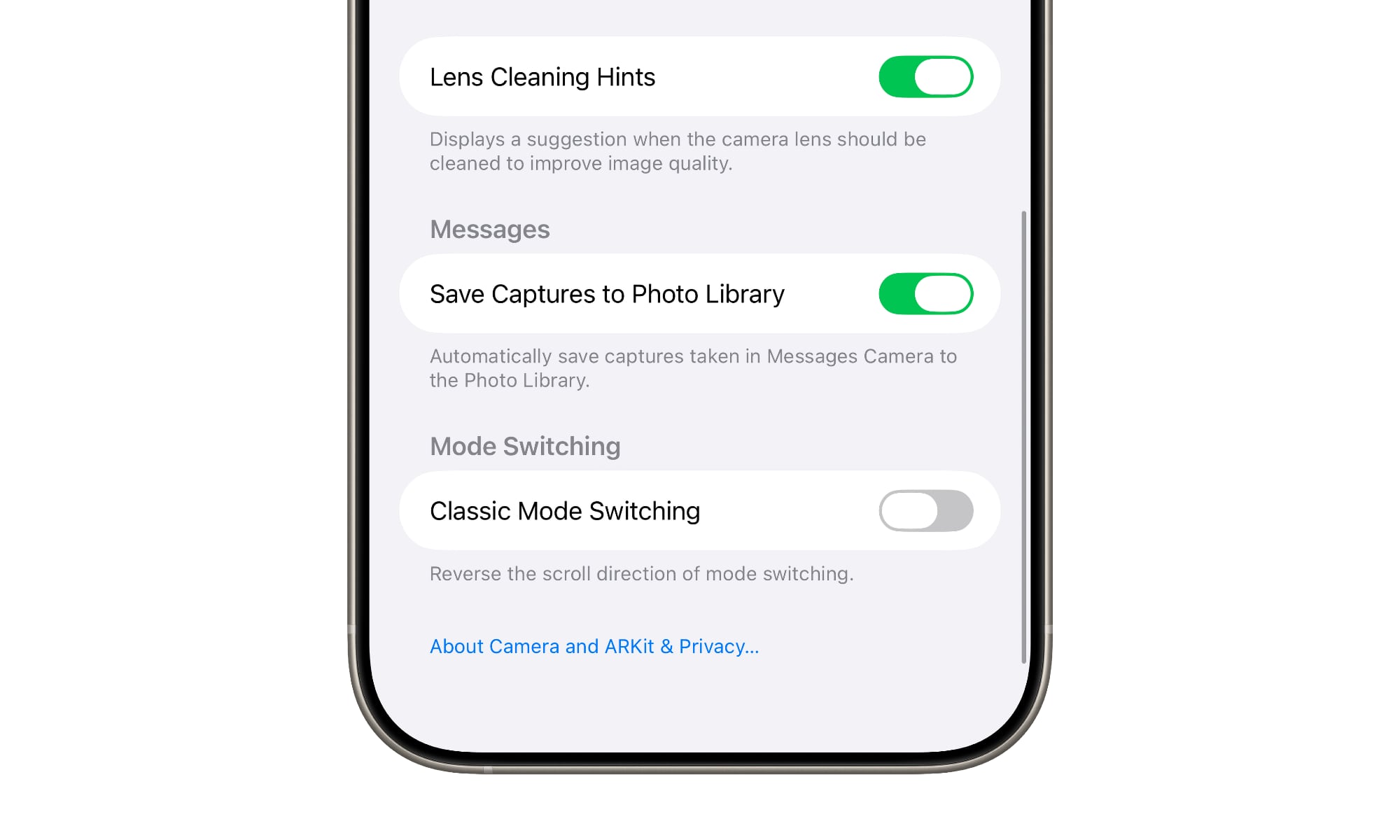 iOS 26 beta 5 Camera mode switching toggle