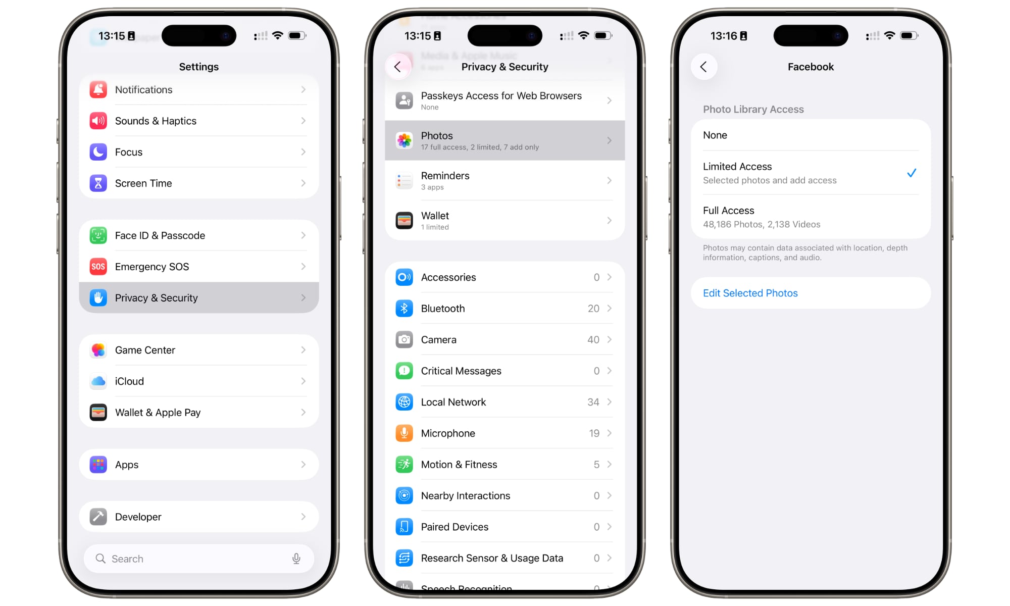 iPhone Settings Privacy Photos