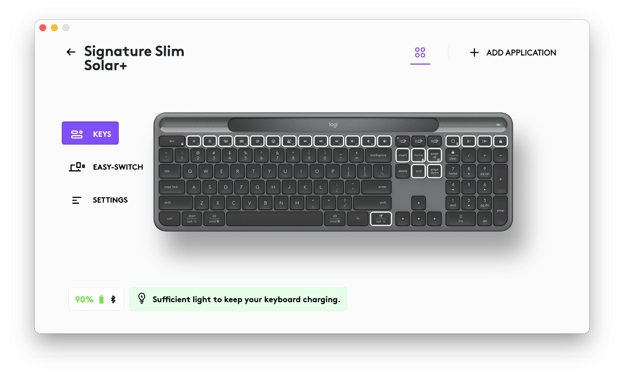Logi Options Plus K980 Signature Solar Plus keyboard