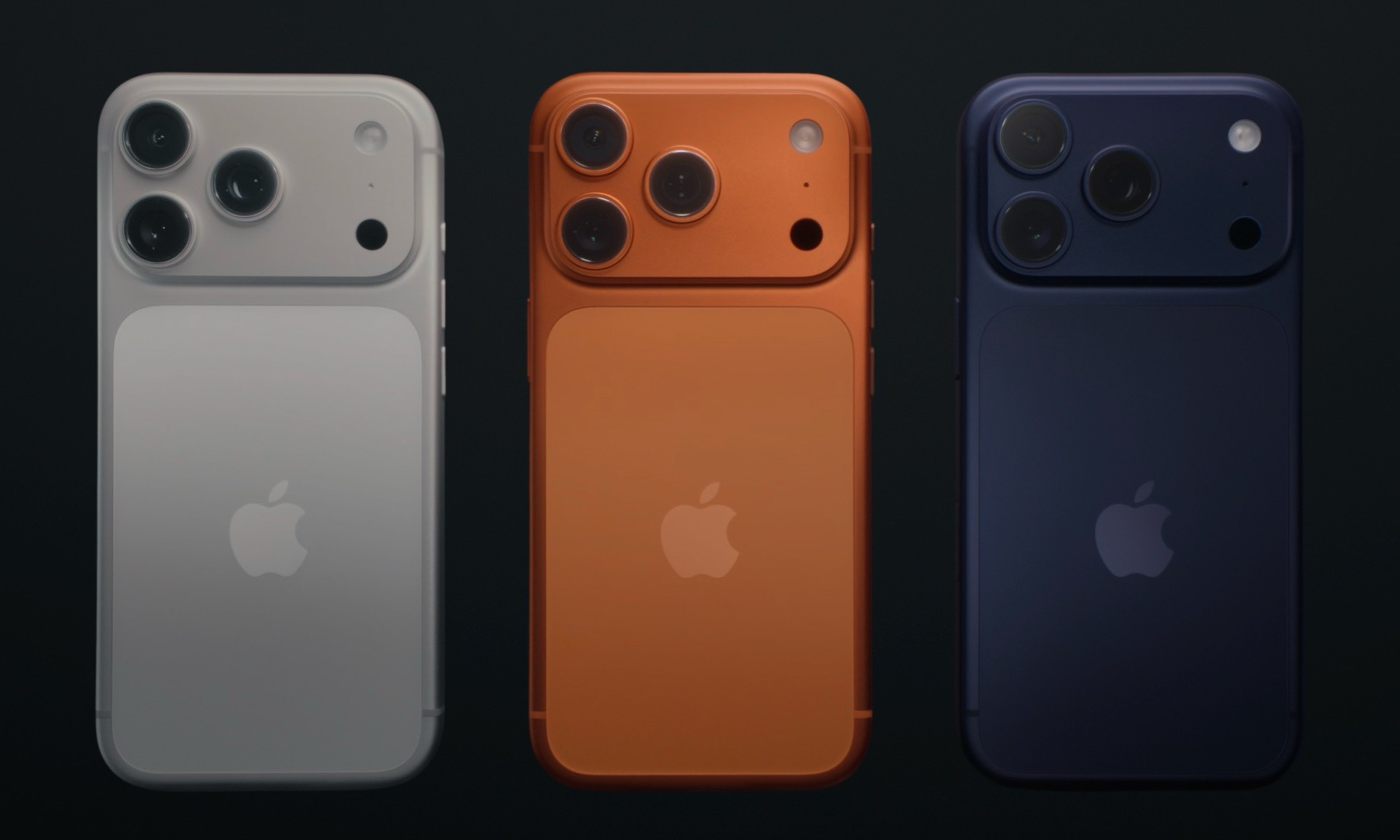 iPhone 17 Pro in Silver, Cosmic Orange, and Deep Blue