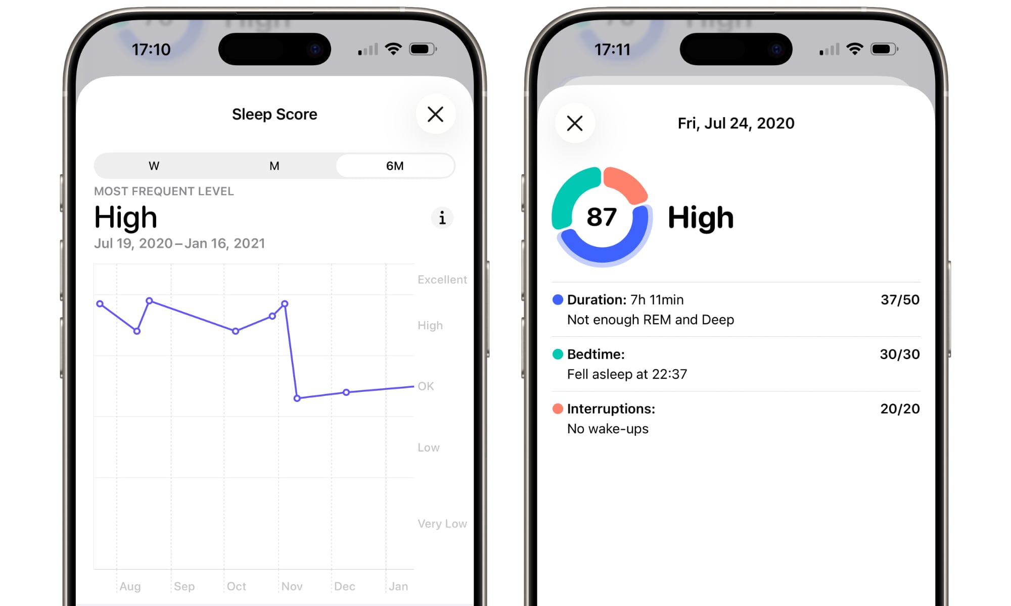 iOS 26 Sleep Score history