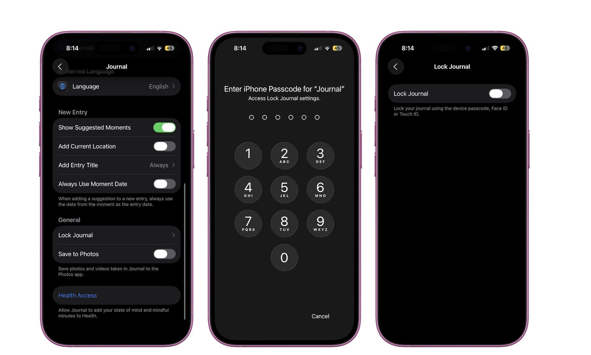 Lock Journal Behind Face ID iPhone