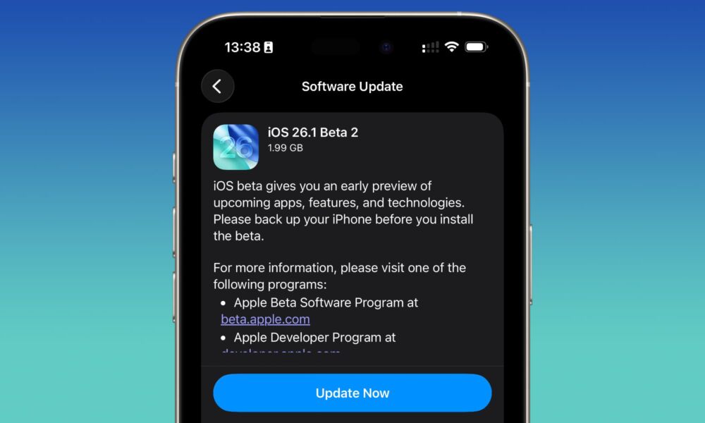 iOS 26.1 beta 2 hero
