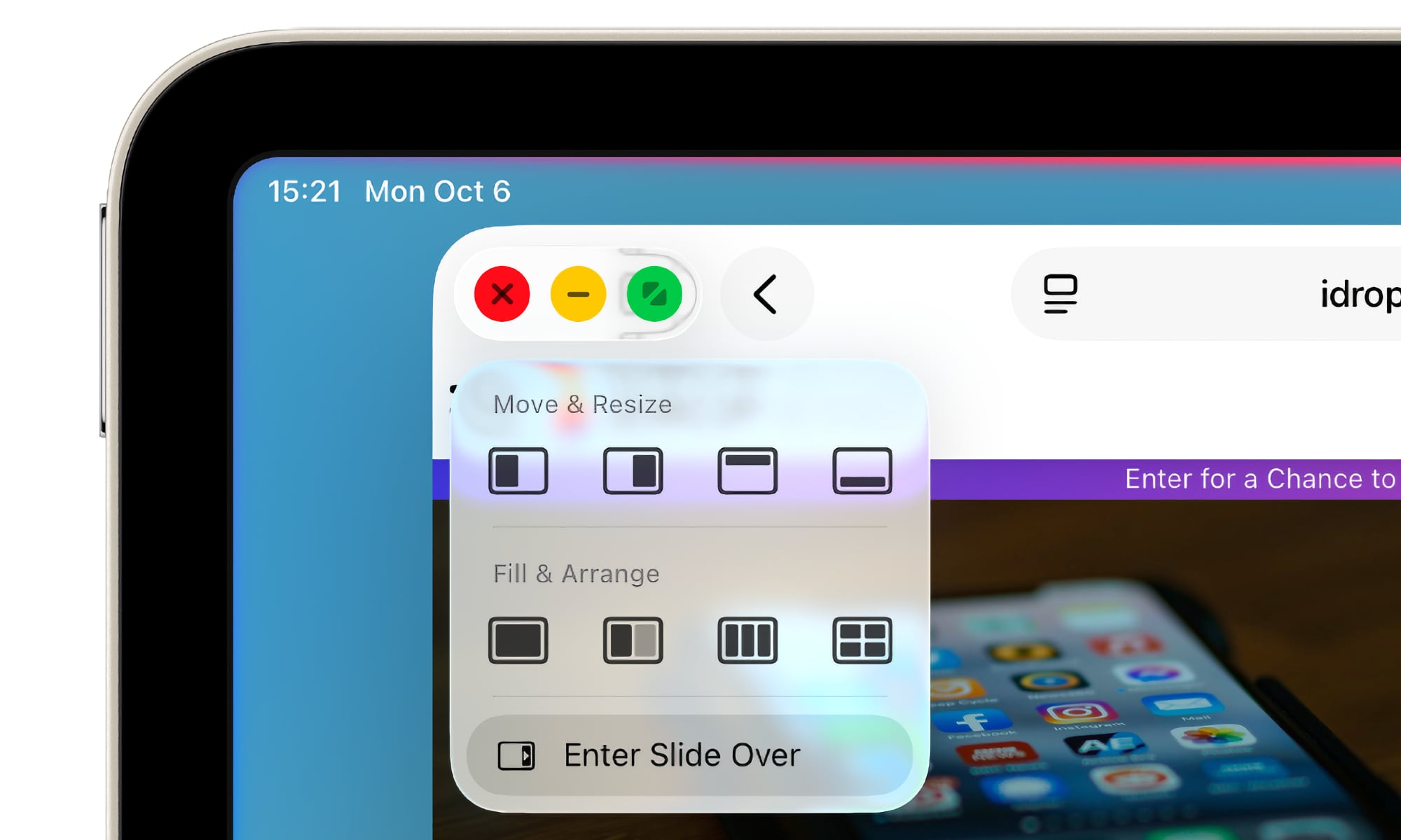 iPadOS 26.1 beta 2 Slide Over controls