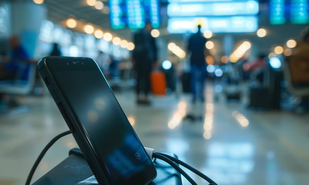 mobile phone charging in public airport