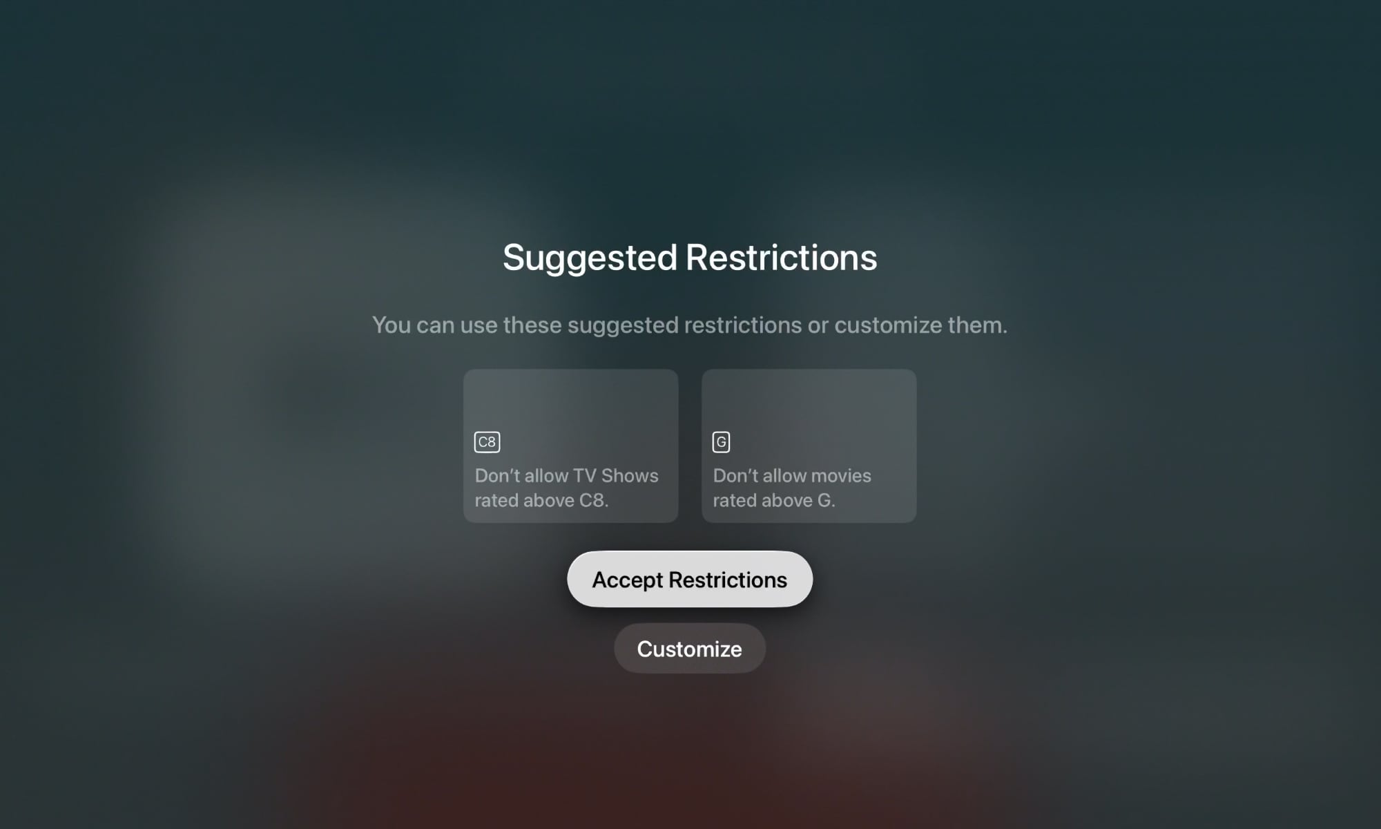 Apple TV tvOS 26.2 Create Kids Profile Suggested Restrictions