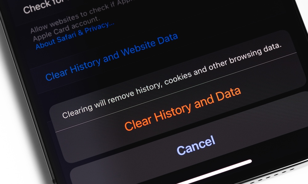 Screenshot of the Clear History and Website Data option in iPhone Safari Settings