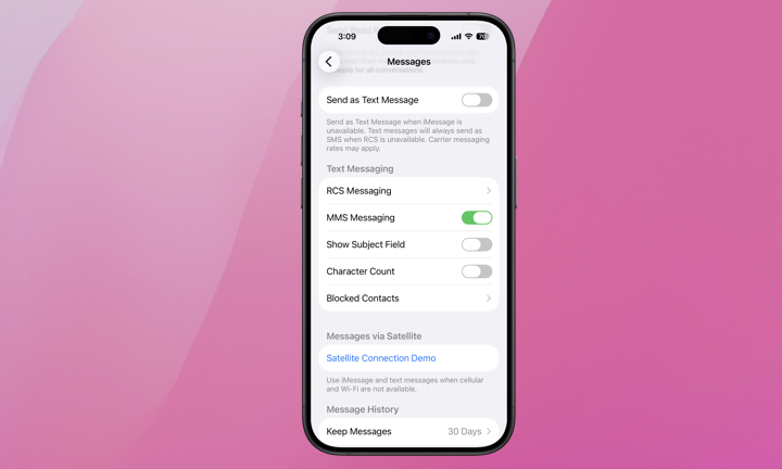 iPhone showing Messages Settings.