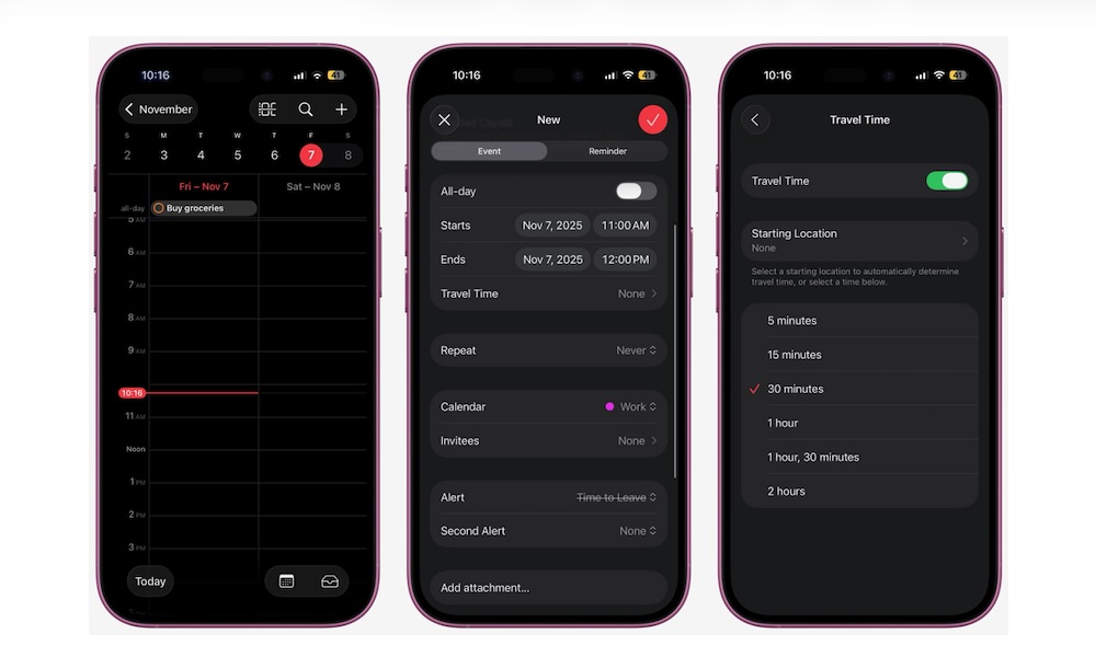 Travel Time Reminders app on iPhone