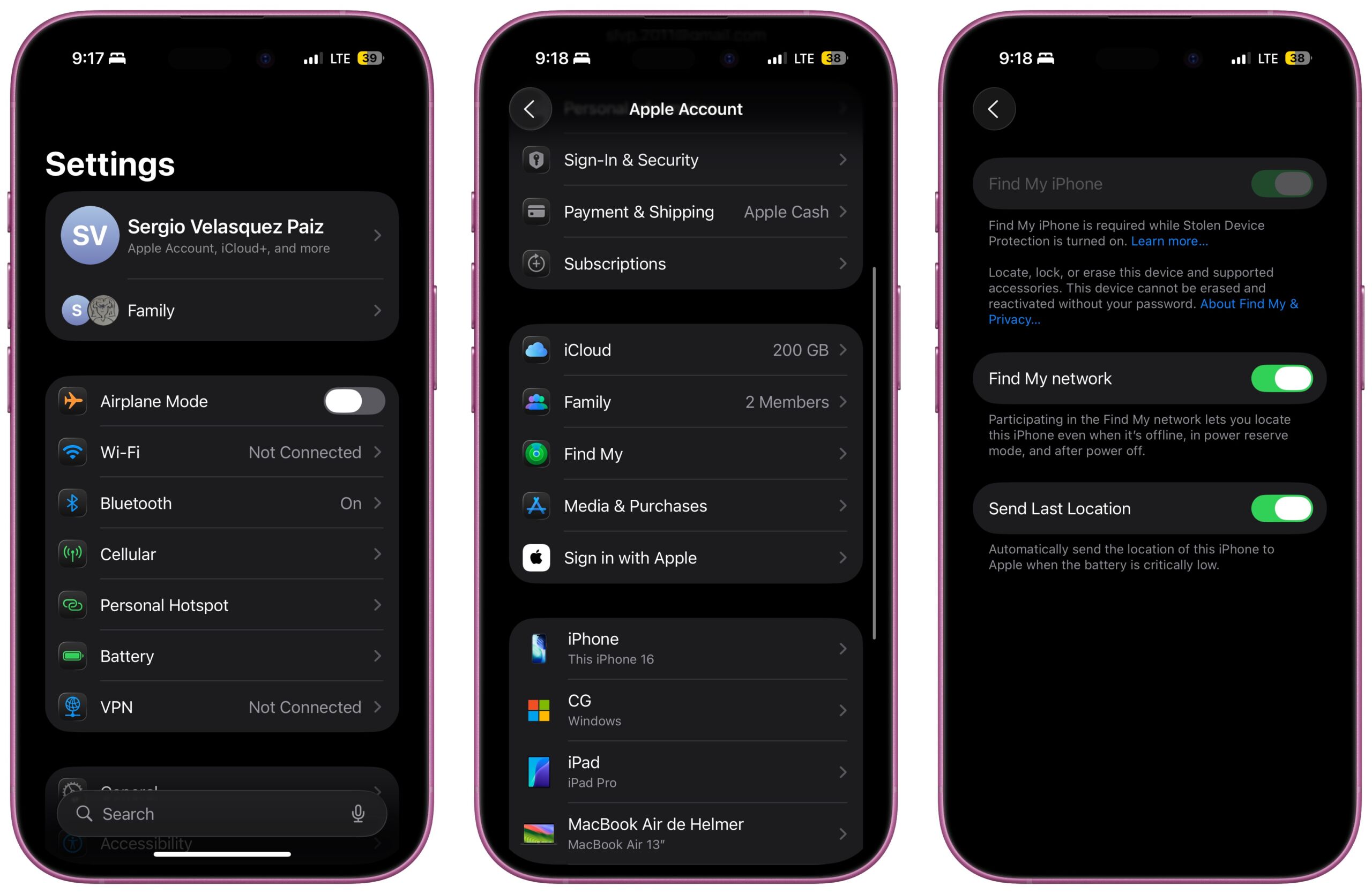 Turn on Find My iPhone