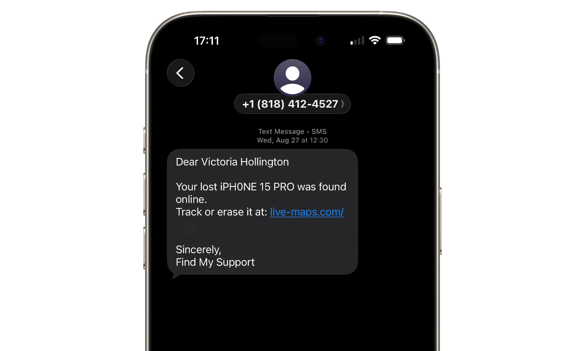 stolen iphone unlock scam text