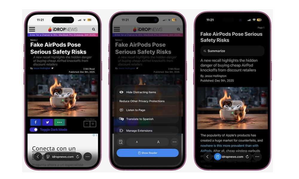 Show Reader on Safari for iPhone