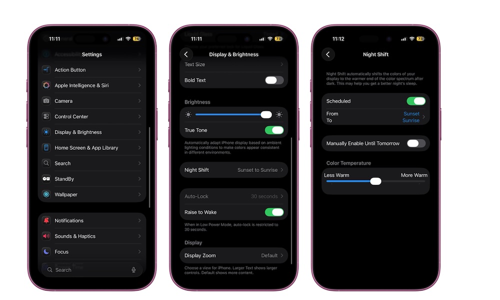 Turn on Nightshift on iPhone