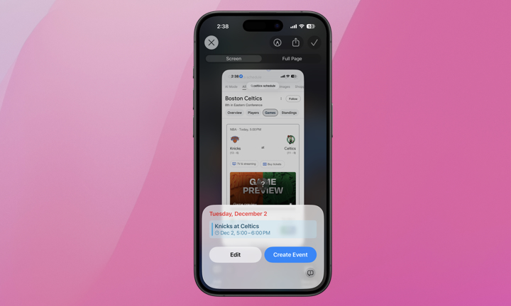 iOS 26 full screen screenshot with Add to Calendar button