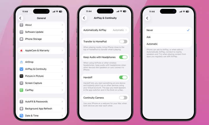 Airplay connectivity settings