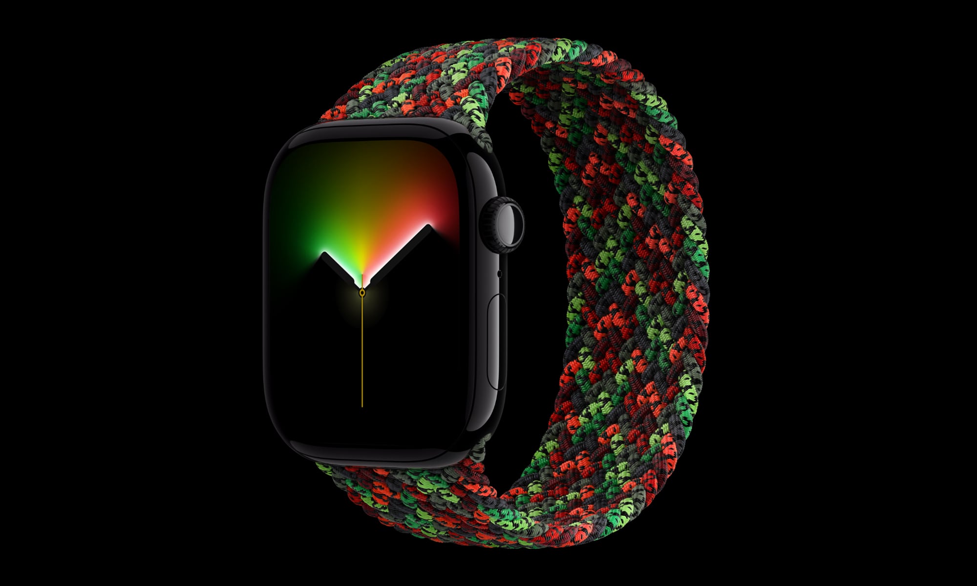 The 2026 Unity Connection Braided Solo Loop on an Apple Watch Series 11, paired with the 2022 Unity Lights watch face.
