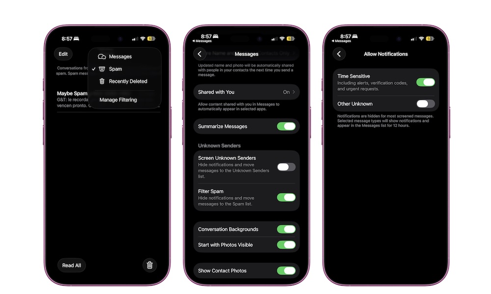 Change Messages Filtering Settings iPhone 
