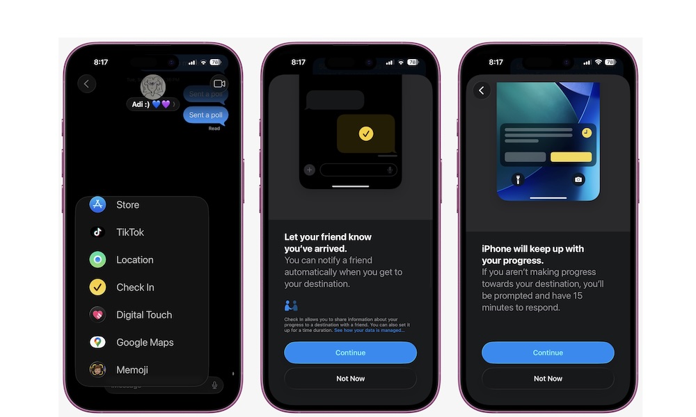 Check In Feature on iPhone