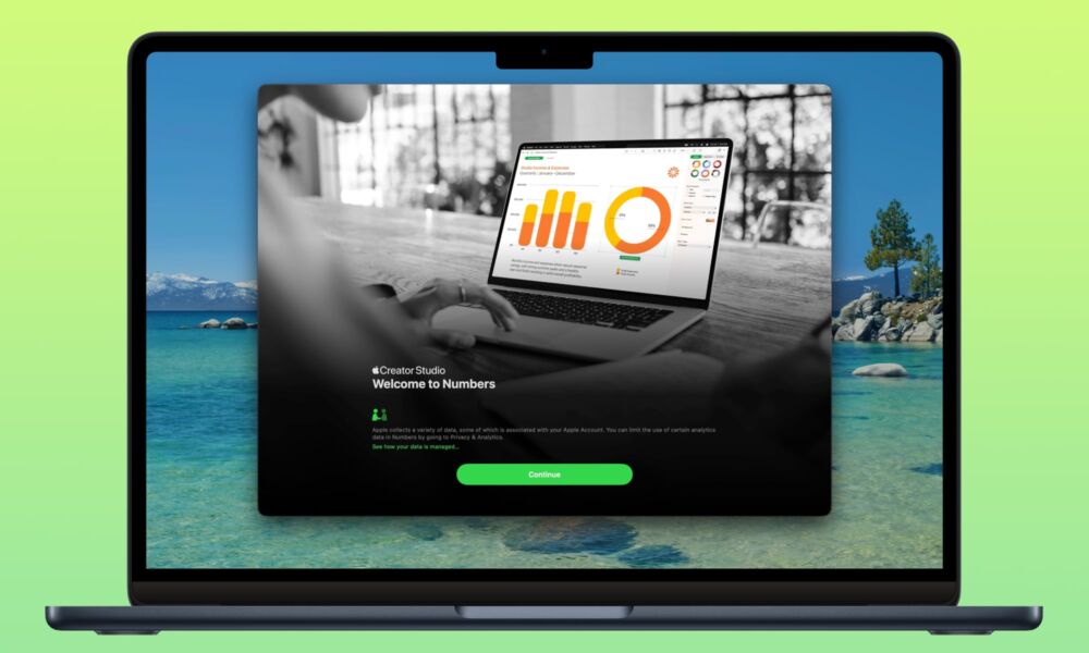 Creator Studio Numbers Splash Screen on MacBook Air