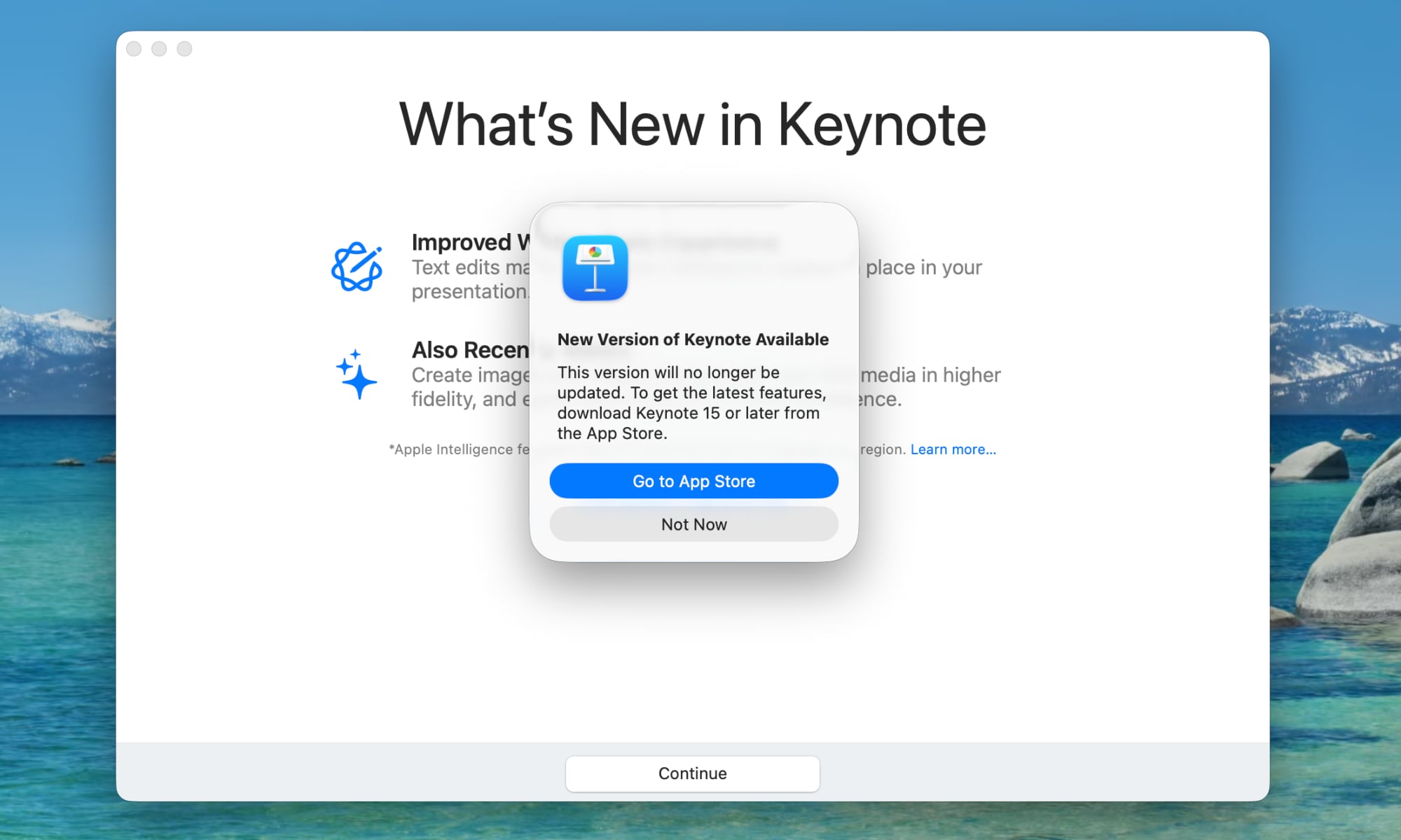 Keynote 14.5 Creator Studio update prompt