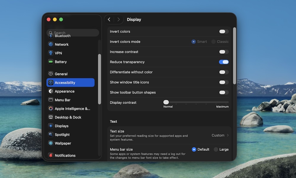 Reduce Transparency on Mac