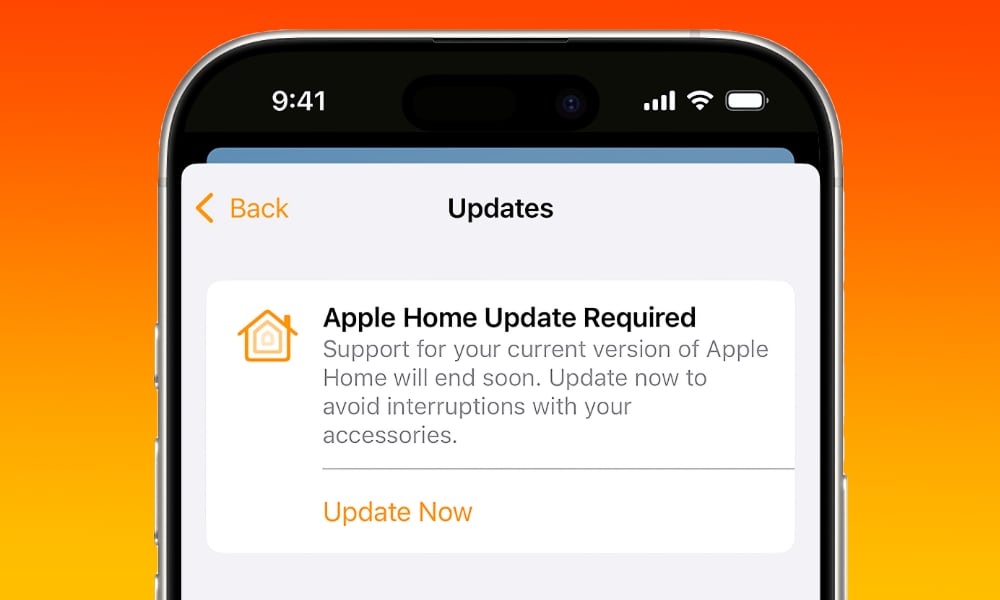 Apple Home app Software Update screen showing the Home Upgrade Available notice