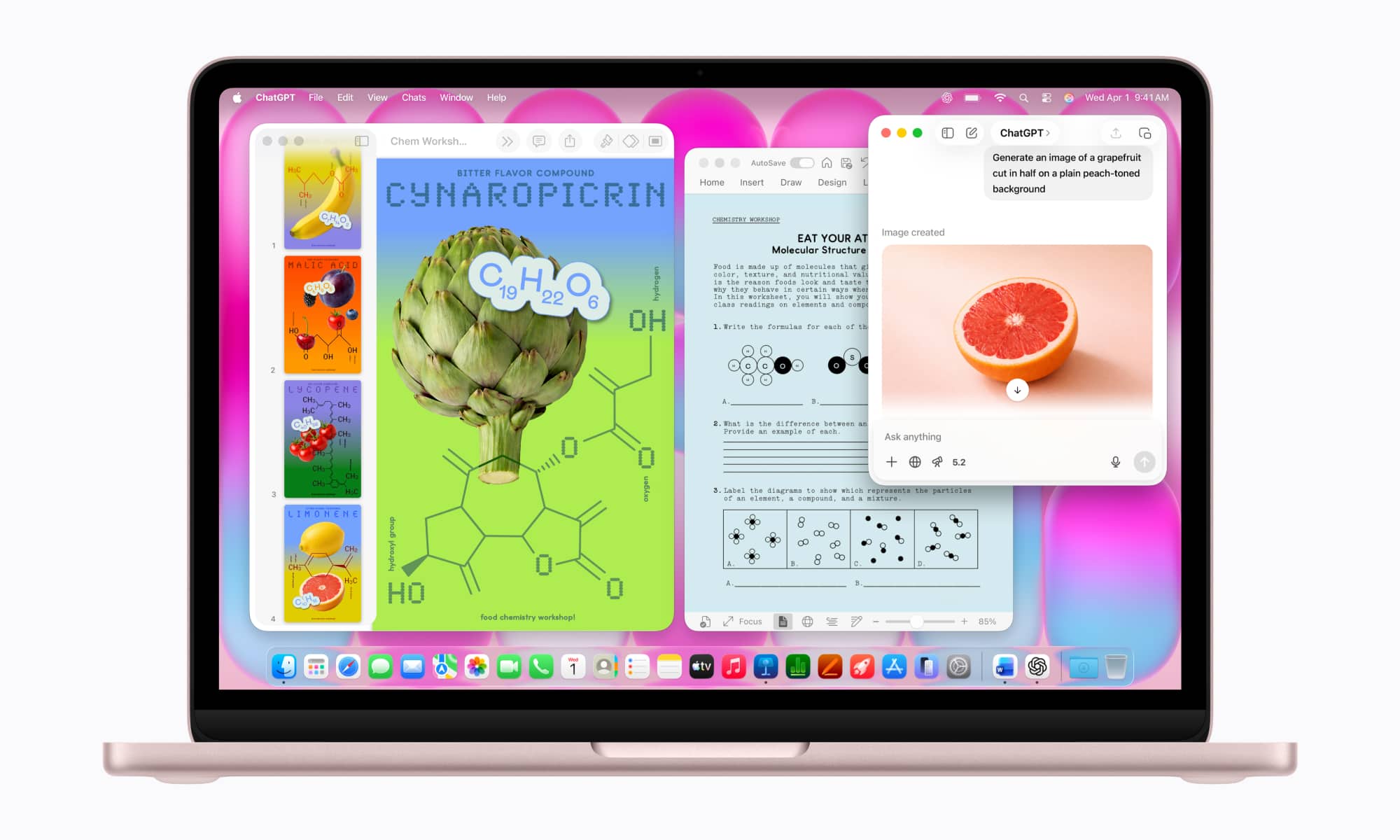 Apple MacBook Neo multitasking school work Chat GPT and Preview and Microsoft Word