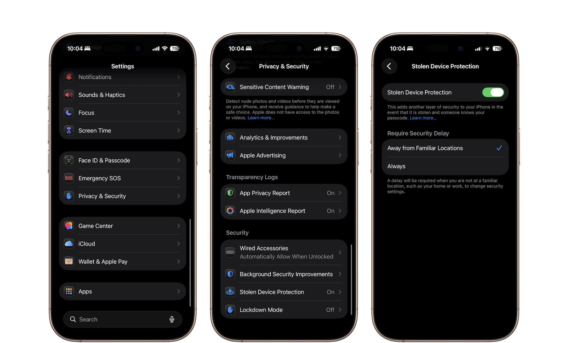 Stolen Device Protection on iPhone iOS 26.4
