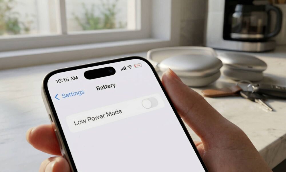 An iPhone showing the Low Power Mode setting.