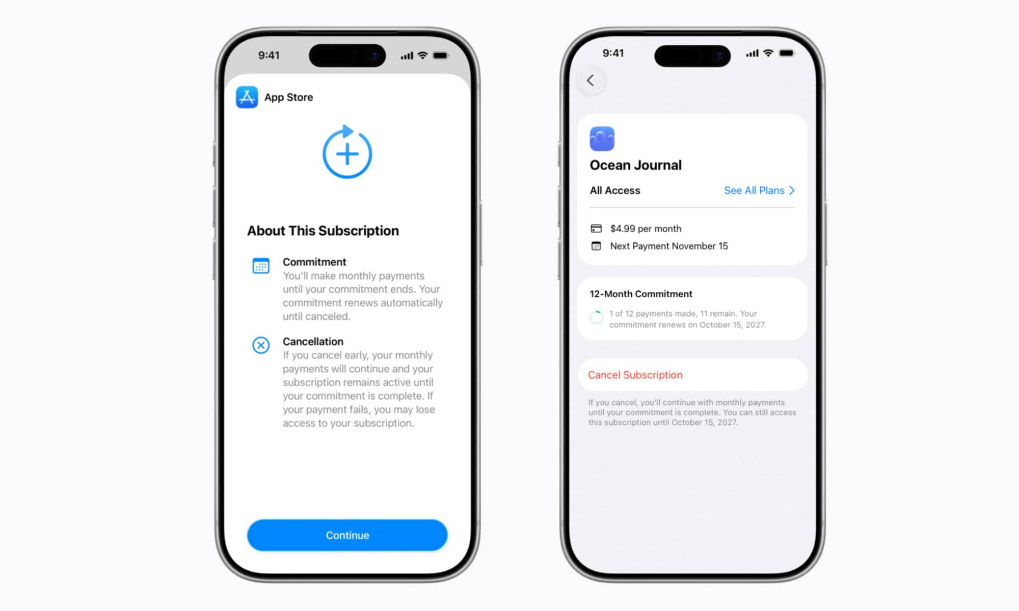 App Store monthly subscription 12 month commitment