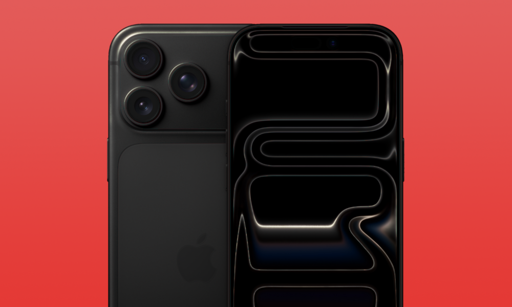 Concept image of a black iPhone 17 Pro against a red gradient background.
